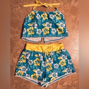 Blue and Yellow Tropical Bikini with Elastic Waistband